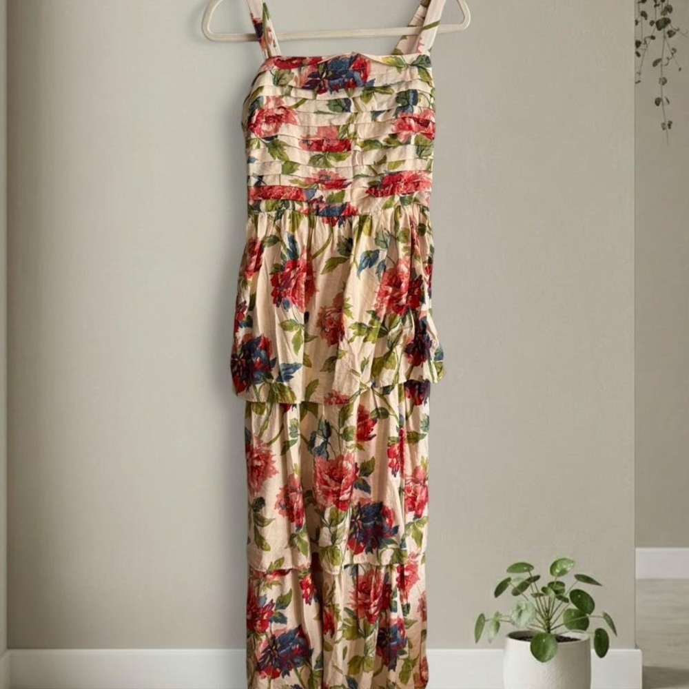 Abercrombie & Fitch Floral Tiered Maxi Dress - Cream, Red, Blue, Green